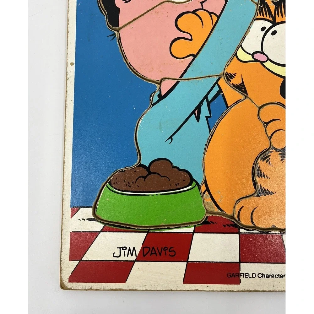 Vintage Garfield Playskool Wood Tray Puzzle Let's Trade 250-7 1978 Complete